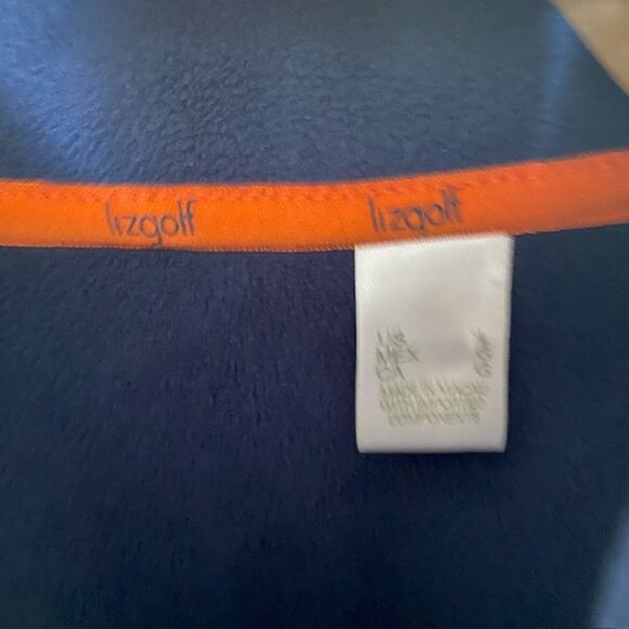 Lizgolf Vest Full Zip Navy Blue‎ w/Orange Trim Pockets Mock Neck Women's Large - Picture 12 of 13